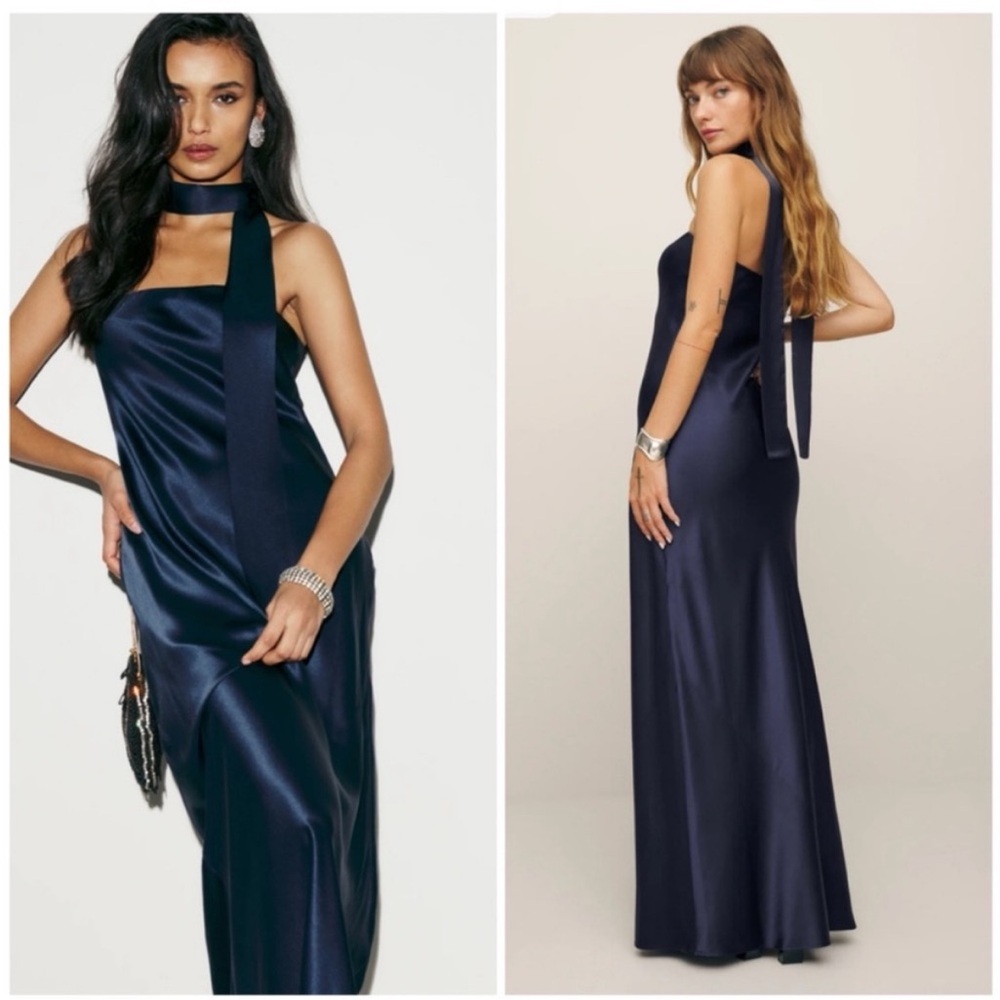 Reformation Oren Silk Dress Navy
